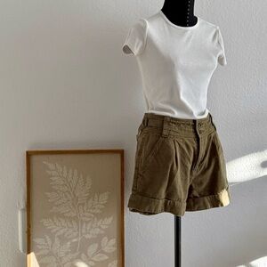 Current/Elliott Olive High Waist Pleated Shorts